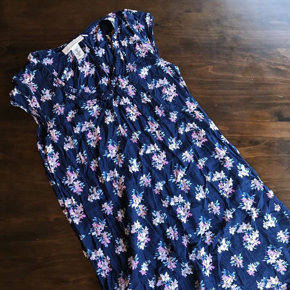 HM floral dress sz 8 cap sleeve v neck lightweight LOGG blue pink flower H&M